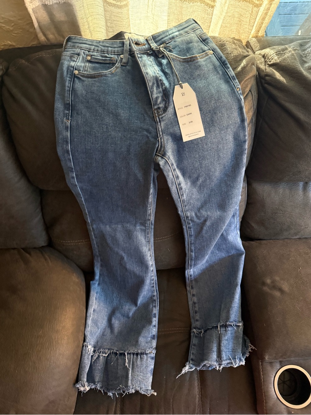 Special A Tummy Control Ruffle Flare Stretchy Jeans